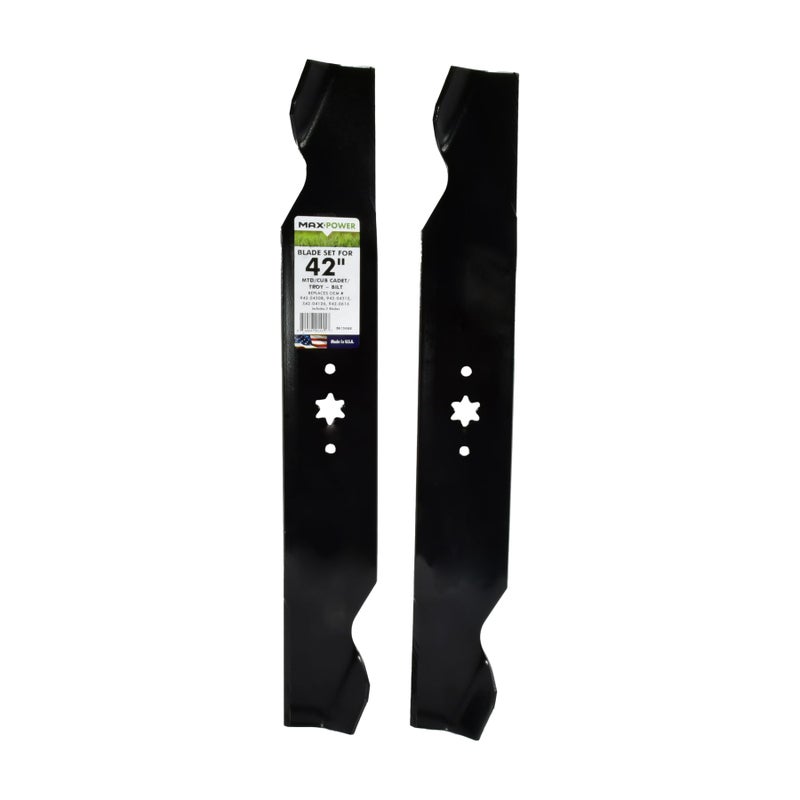 Maxpower مجموعة شفرات MaxPower 561548B 2 لعديد من جزازات العشب 42" MTD وCub Cadet وTroy-Bilt تستبدل OEM #s 742-04308 و942-04308 و742-0656 و942-0656 - Image 1